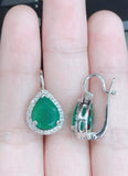 Natural Green Agate Pear-Shaped Halo Earrings in 925 Sterling Silver