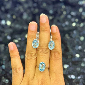 Item - RING + EARRINGS
Metal - 925 STERLING SILVER
Plating: RHODIUM PLATING
Stone- BLUE TOPAZ
