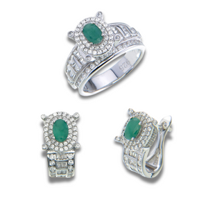 Emerald Ring & Earring Set, 925 sterling silver jewelry, women jewelry 