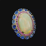 Opal & Natural Sapphire Gold Ring