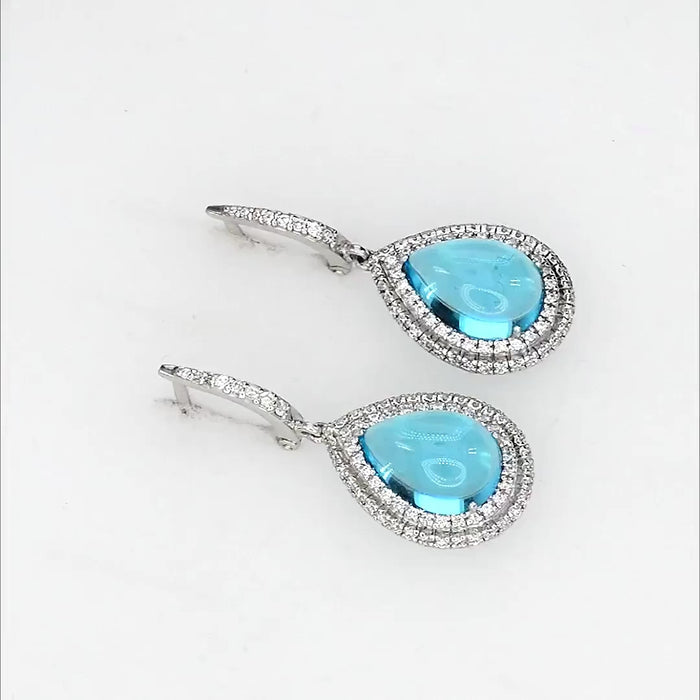 Tear drop Swiss blue topaz silver earrings, Sterling silver earrings 