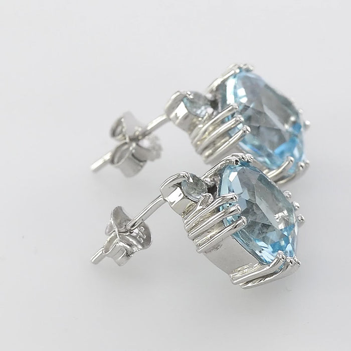 925 sterling silver jewelry, blue topaz stud earrings