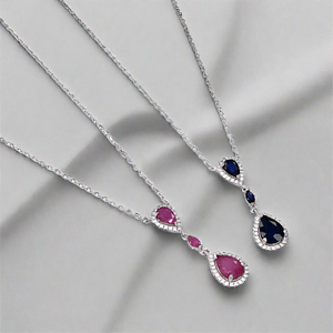 Mozambique Ruby & Blue Sapphire Necklace , silver necklace