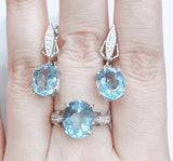 blue topaz ring earring set in sterling silver