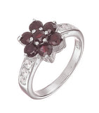 garnet flower silver ring