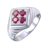 Genuine Ruby 4 Stone Sterling Silver Ring For Men