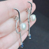 Pearl & Blue Sapphire Silver Earrings