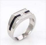Black Enamel Sterling Silver Men's Ring