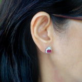 ruby stud earrings, silver earrings, silver jewelry, fine jewelry, high jewelry